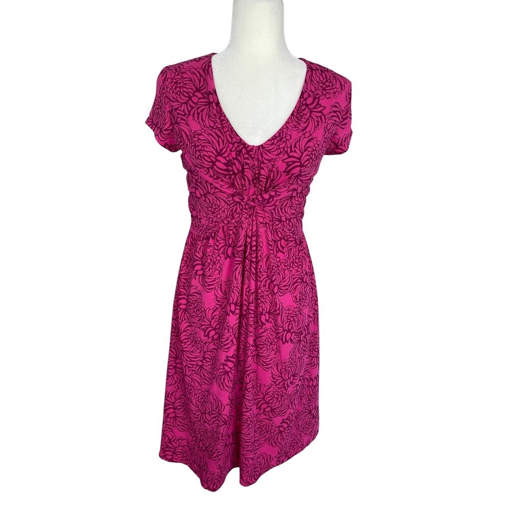 Garnet Hill Floral Knot Front Dress Cotton Stretch Pink Size 2 Travel Vacation - Picture 1 of 13